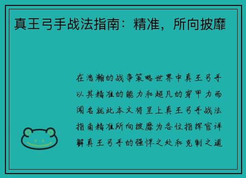 真王弓手战法指南：精准，所向披靡